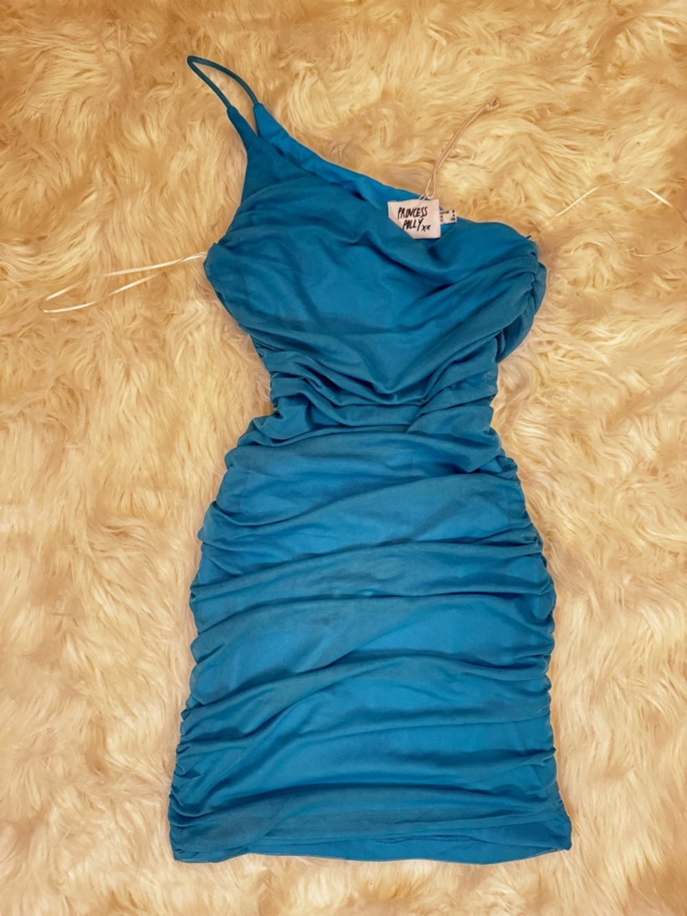 Princess Polly Blue Ruched One Shoulder Mini Dress Sz 4 Bodycon Party Dress NWOT - Picture 2 of 11